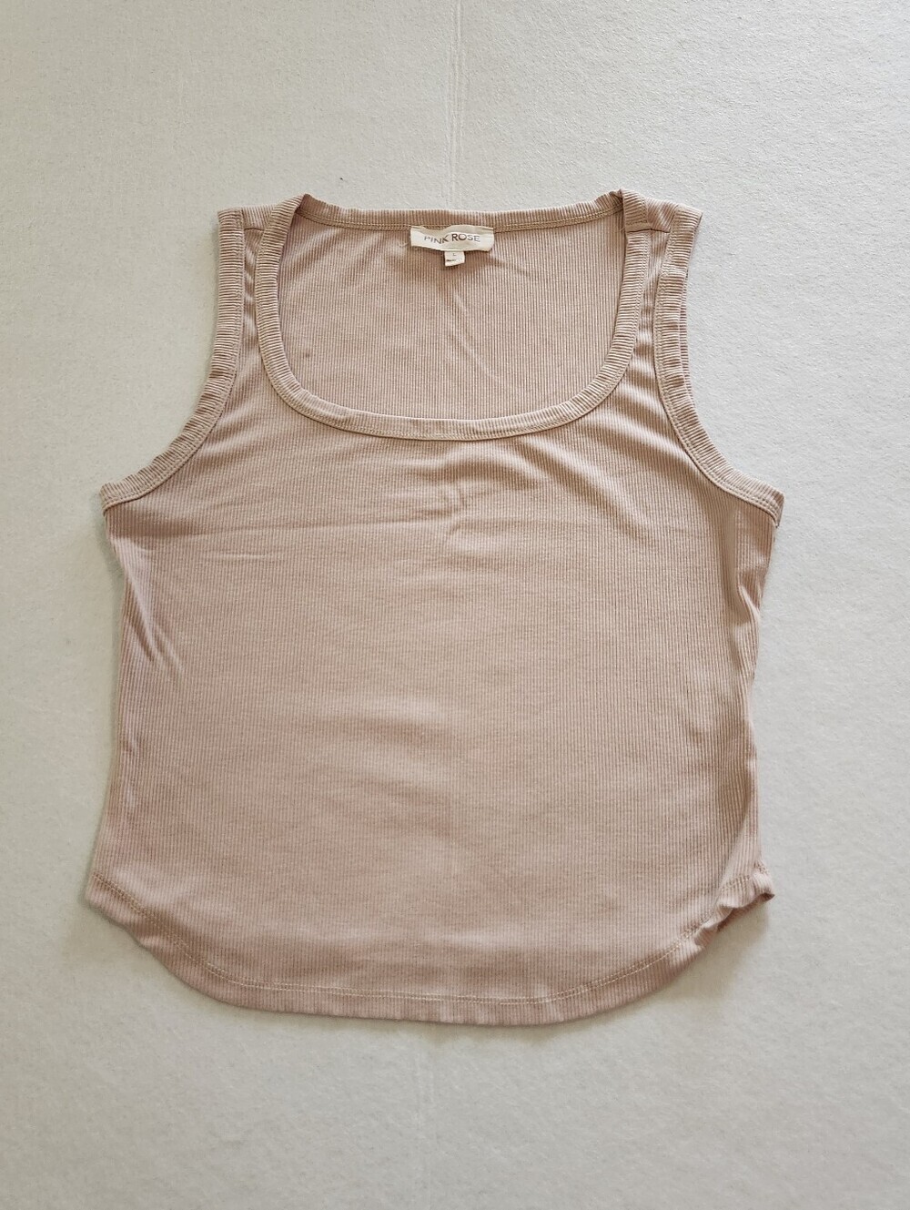 Pink Rose Ribbed Scoop Neck Tank Top - Light Pink Size Largr